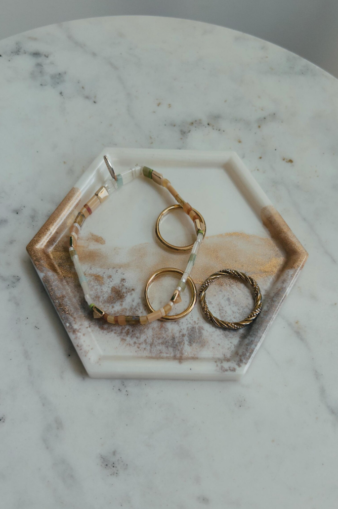 Unique White & Gold Resin Ring Dish