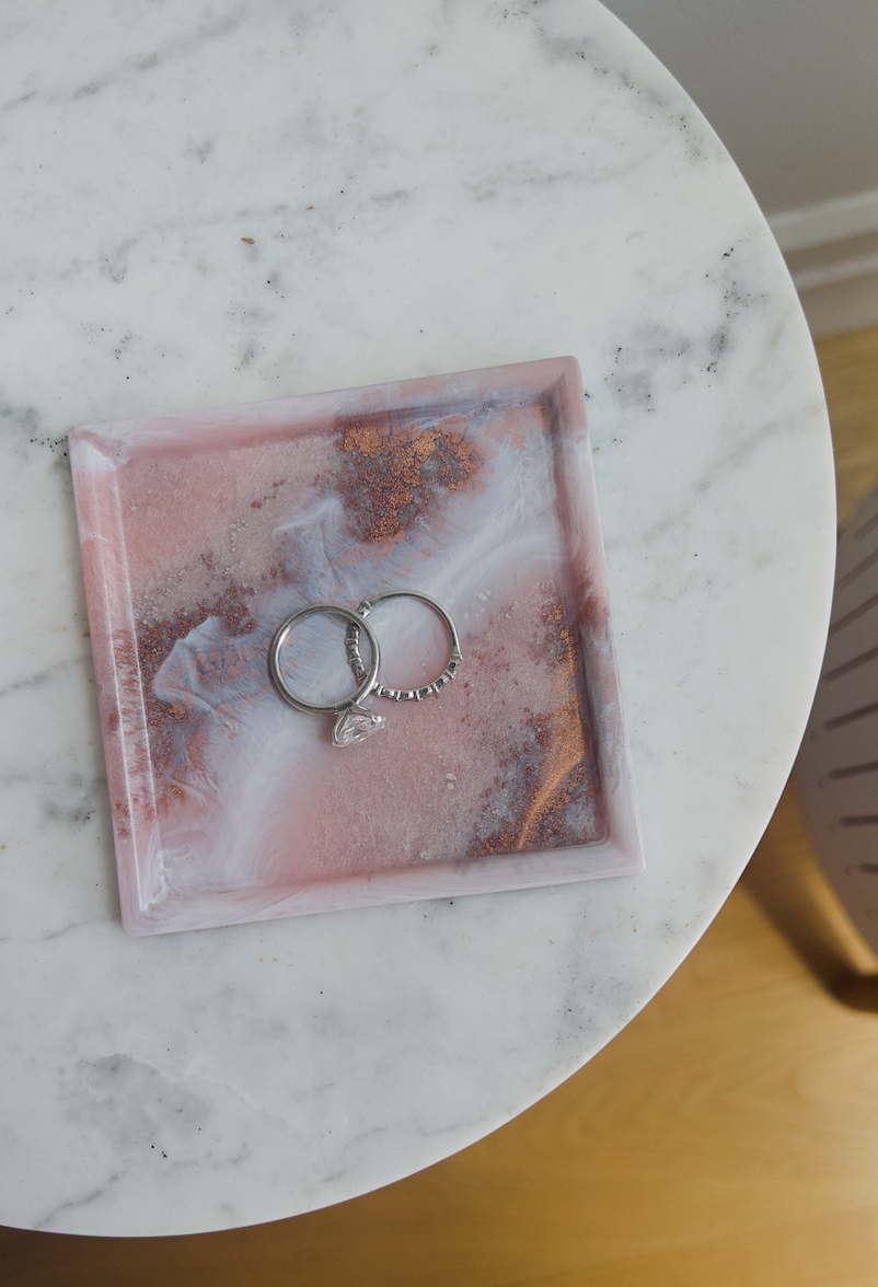 Unique Pink & Gold Resin Ring Dish